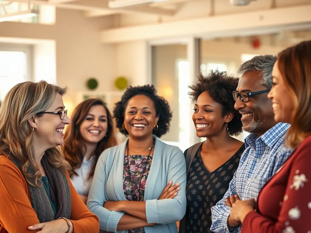 A diverse group of people smiling and interacting, showcasing iStockPhoto's people image category.